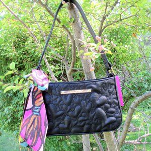 Betsey Johnson Vegan Black Quilted Hearts Bag
